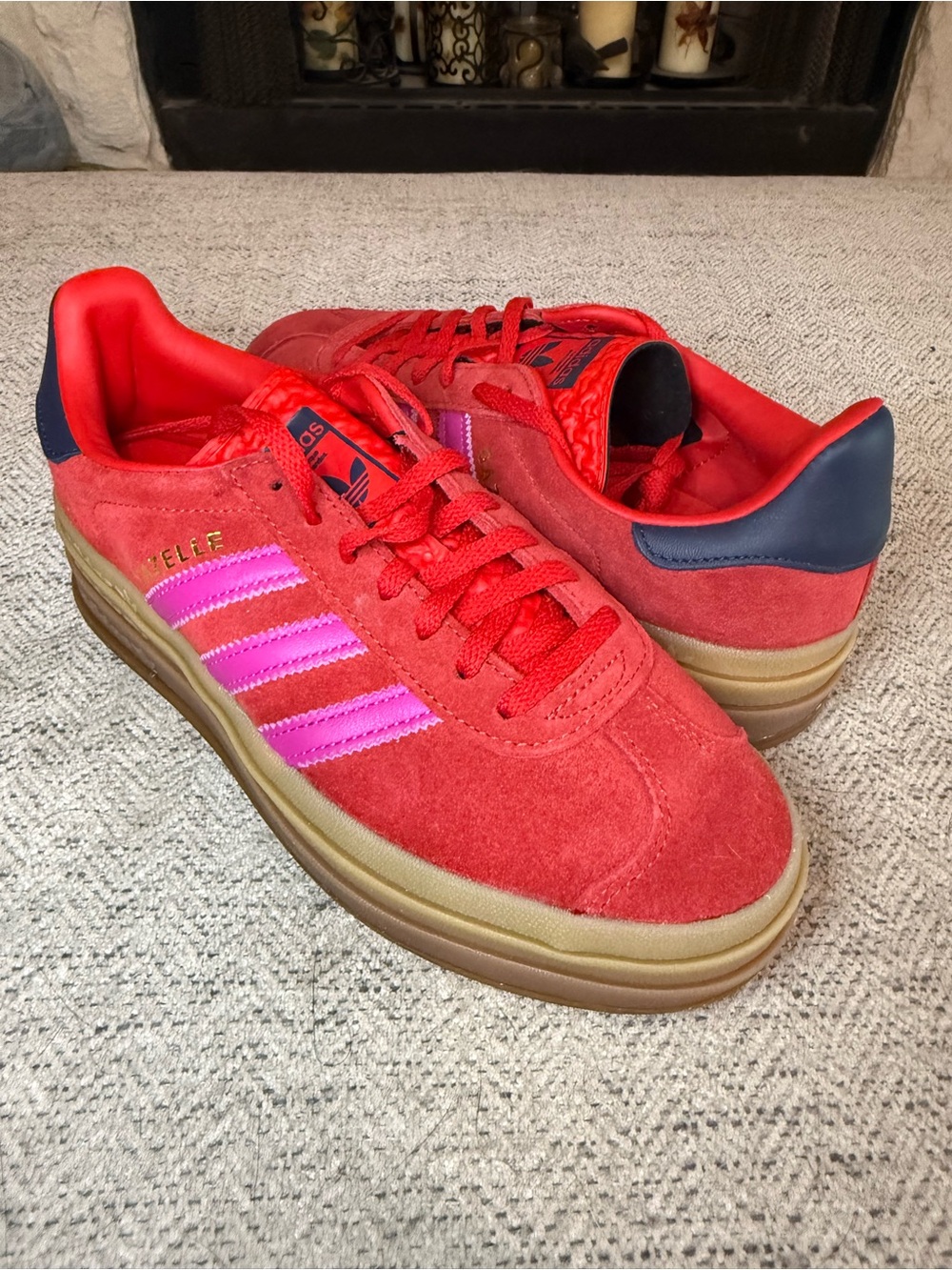 adidas Originals Women's Gazelle Bold Shoes Red/Semi Lucid Fuchsia/Night Indigo